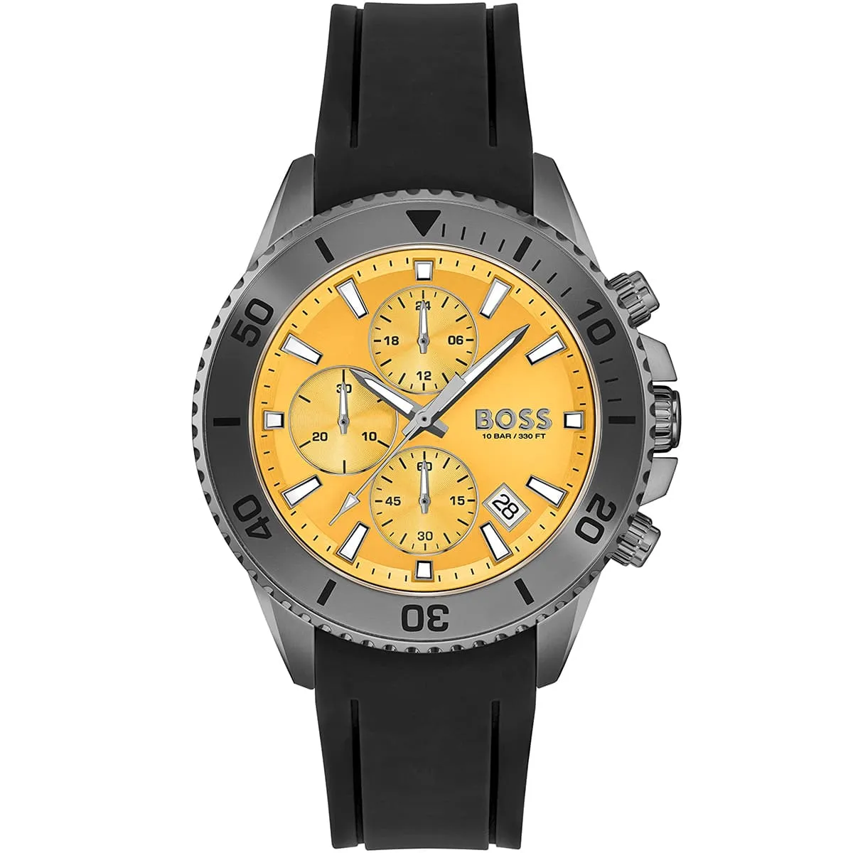 1513968-hugo-boss-watch-10bar-330ft-men-yellow-dial-rubber-black-strap-quartz-battery-analog-chronograph-admiral Montre Hugo Boss 1513968 – Image 1