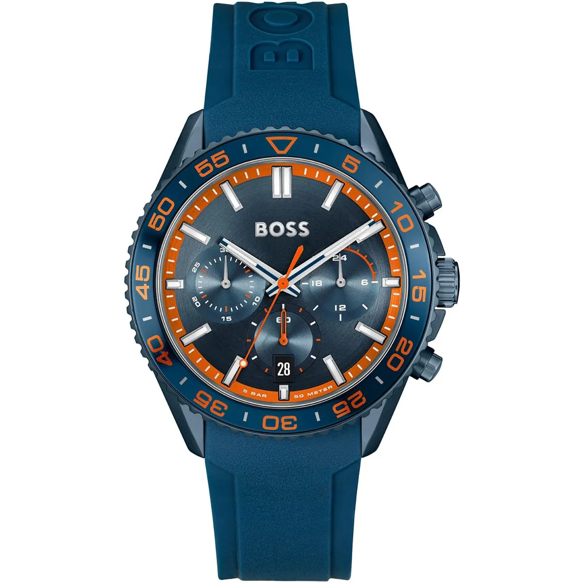 1514142-hugo-boss-watch-5bar-50-meters-men-blue-dial-rubber-strap-quartz-battery-analog-three-hand-runner Montre Hugo Boss 1514142 – Image 1