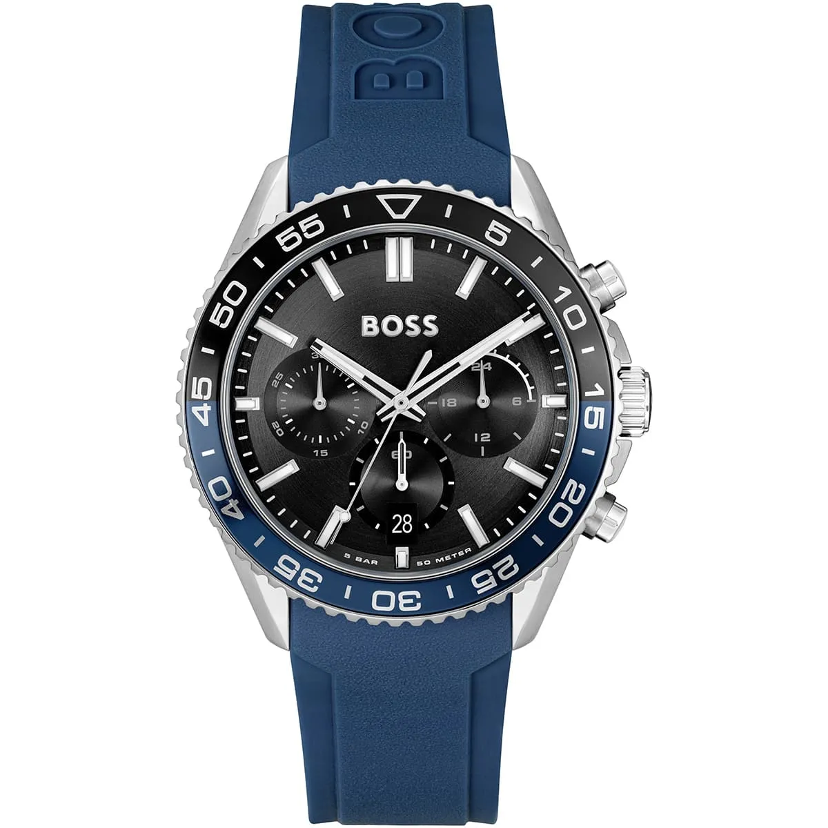 1514245-hugo-boss-watch-men-black-dial-rubber-blue-strap-quartz-battery-analog-chronograph-runner Montre Hugo Boss 1514245 Runner – Image 1