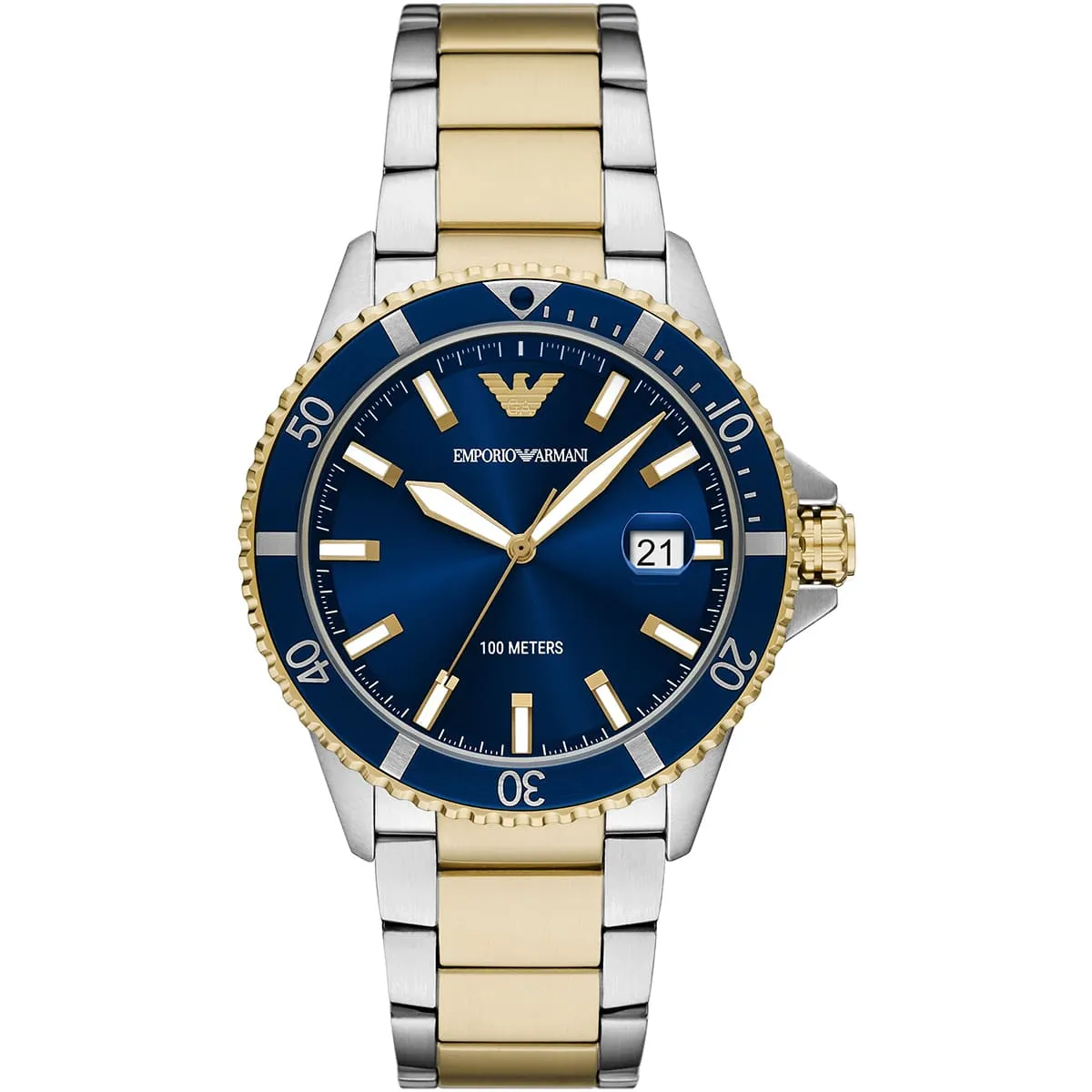 ar11682-emporio-armani-watch-100-meters-men-two-tone-blue-dial-metal-stainless-steel-silver-gold-strap-quartz-analog-chronograph-world-explorer Montre Emporio Armani AR11682 – Image 1