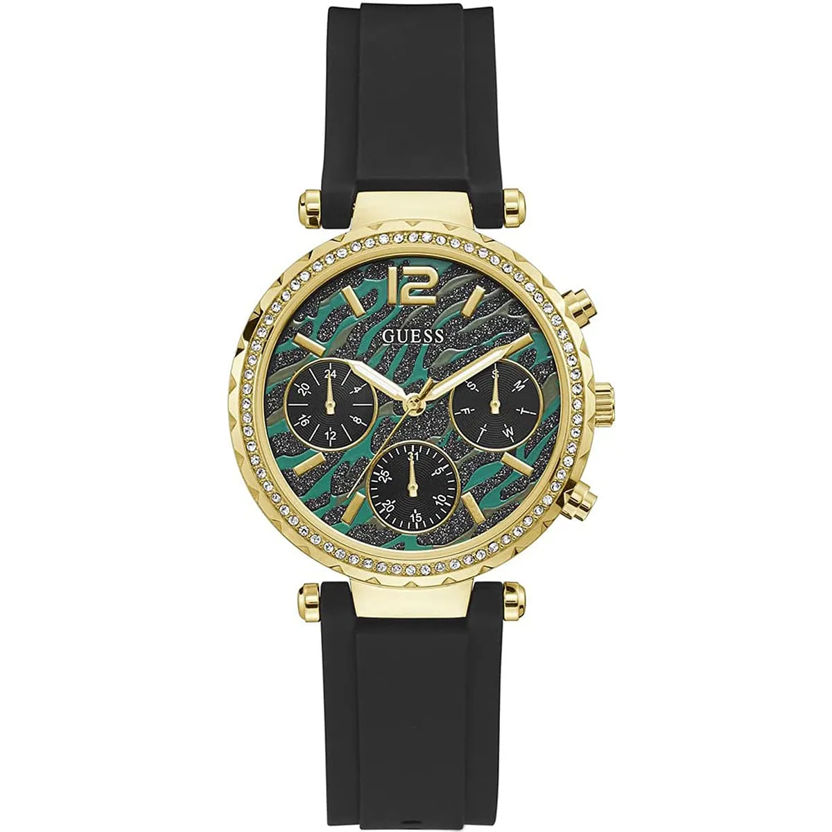 gw0113l1-guess-watch-women-green-dial-rubber-black-strap-quartz-battery-analog-crystals-solstice (1) Montre Guess GW0113L1 Solstice – Image 1